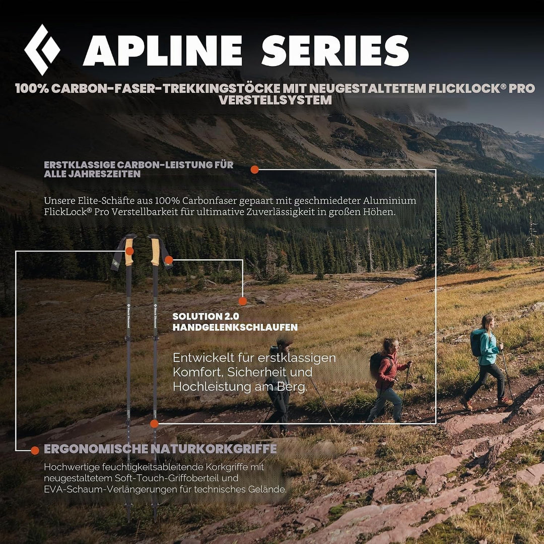 Black Diamond ALPINE CARBON CORK POLES, Ultra-Leichte Trekkingstöcke, Wanderstöcke mit Kork-Griff, v