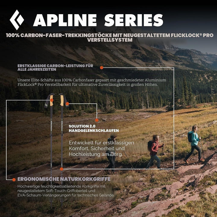 Black Diamond ALPINE CARBON CORK POLES, Ultra-Leichte Trekkingstöcke, Wanderstöcke mit Kork-Griff, v