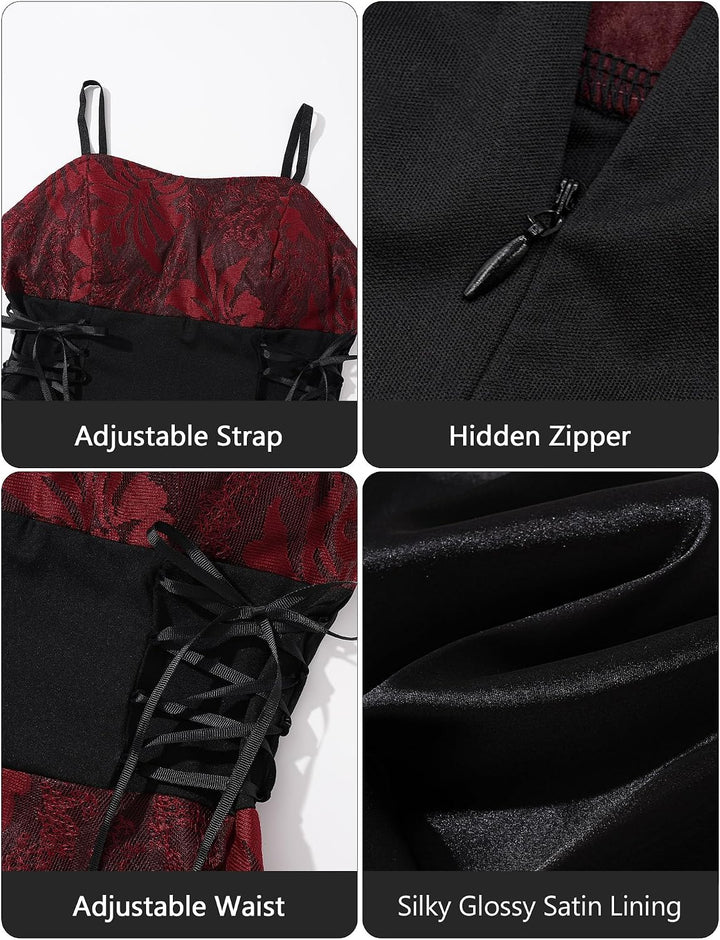 Gothic Kleid Damen Vintage A Line Swing Cocktail Gothic Halloween Cosplay Kostüm Minikleid Hexenklei