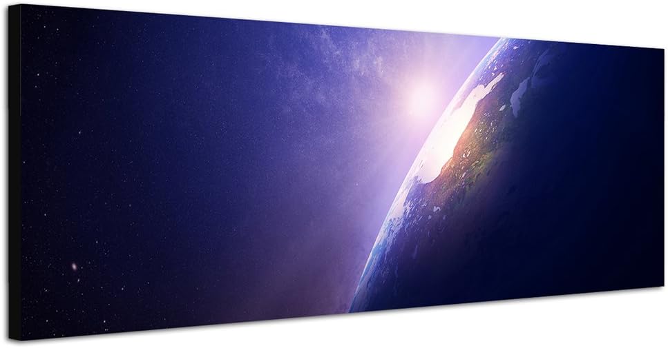 Paul Sinus Art Panoramabild auf Leinwand und Keilrahmen 150x50cm Weltraum Planet Erde Sonnenaufgang