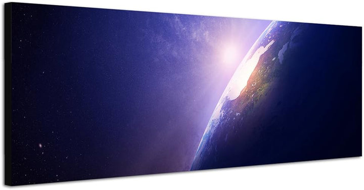 Paul Sinus Art Panoramabild auf Leinwand und Keilrahmen 150x50cm Weltraum Planet Erde Sonnenaufgang