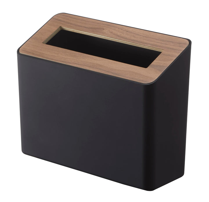 YAMAZAKI 5230 RIN Table Trash Can, black, ABS Resin/Wood, 22 x 9 x 15.5 cm Schwarz, Schwarz