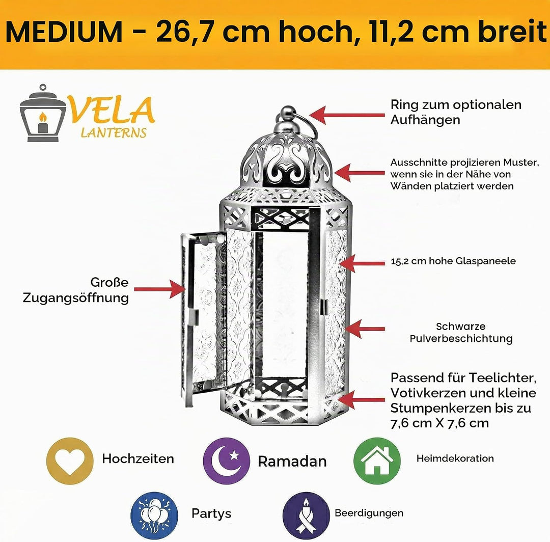 Vela Laternen, marokkanische Lampenlaternen, dekorative Kerzenhalter für drinnen und draussen, Gothi