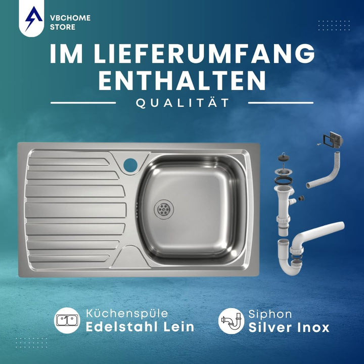 VBChome: Einbauspüle mit Hahnloch 780 x 435 mm Camping Küchenspüle - Leinenstruktur Alveus Basic 170