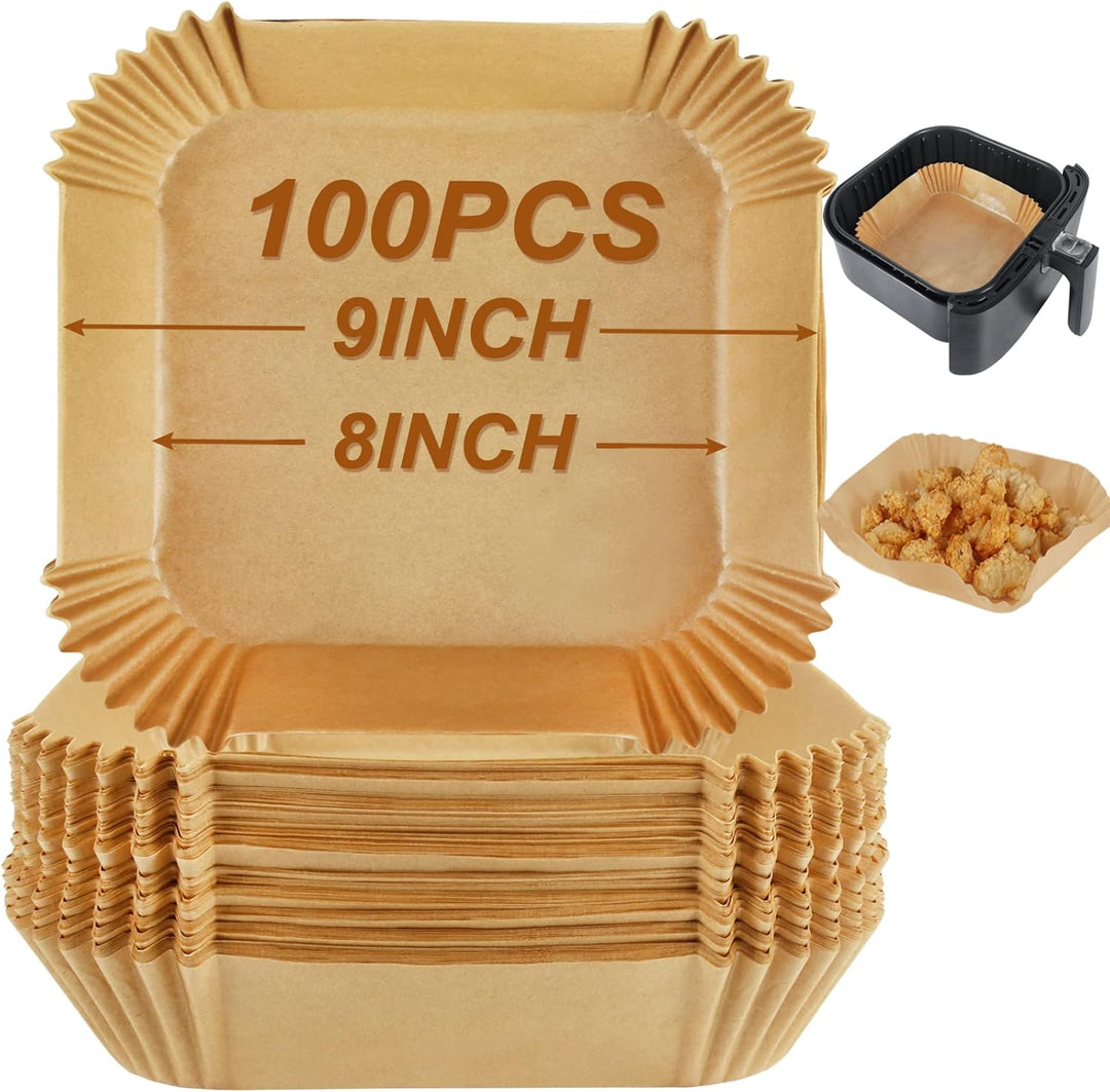 BYKITCHEN 100 Stück Airfryer Backpapier für Philips 6.2L/COSORI 5.5L,6L,6.2L, 20cm-24cm, Heissluftfr