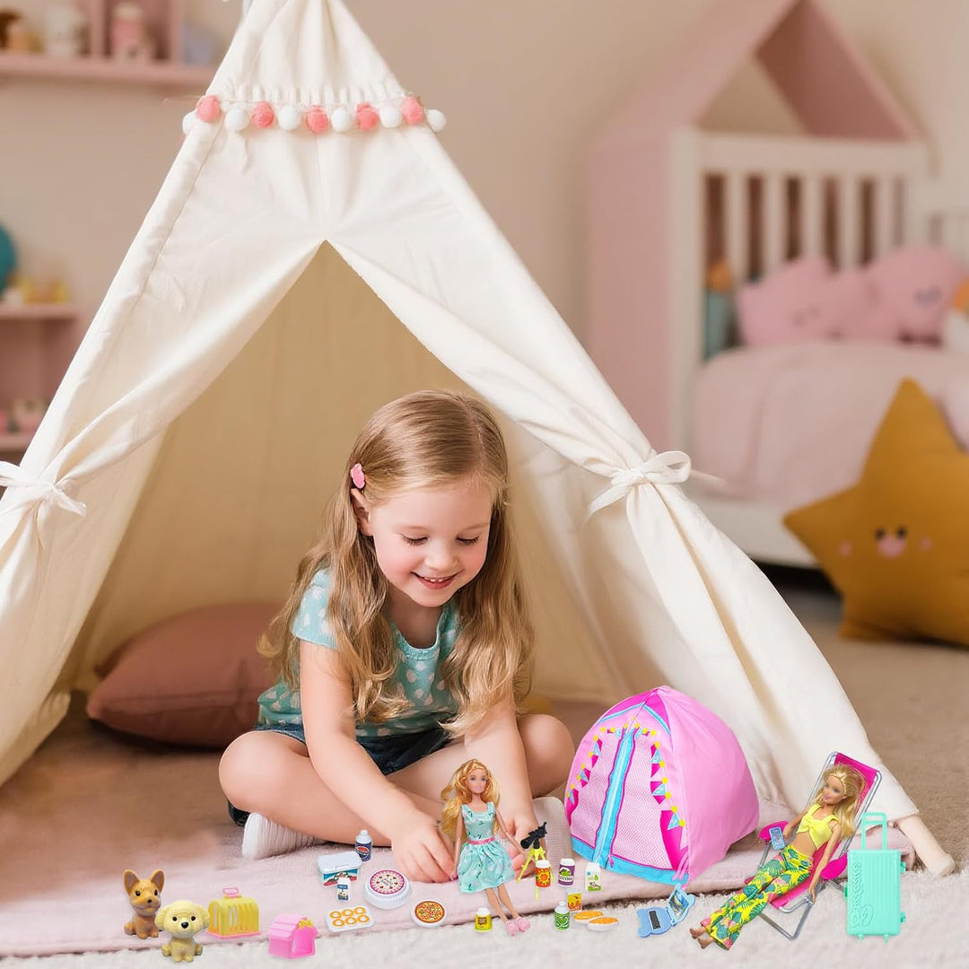 43 Kleidung Camping Sets Kompatibel mit Barbie 11.5inch Puppe, 1 Zelt 1 Liegestuhl 4 Oberteile 4 Hos