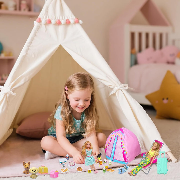 43 Kleidung Camping Sets Kompatibel mit Barbie 11.5inch Puppe, 1 Zelt 1 Liegestuhl 4 Oberteile 4 Hos