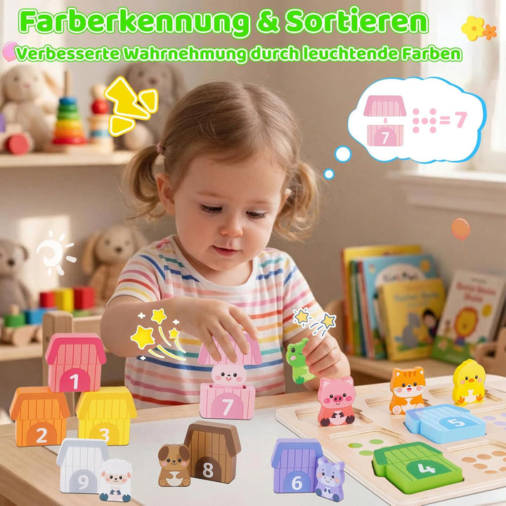 KMTJT Montessori Holzspielzeug ab 1 Jahr – Bauernhof Tier-Puzzle &amp; Sortierspiel mit Zahlen, Pädagogi