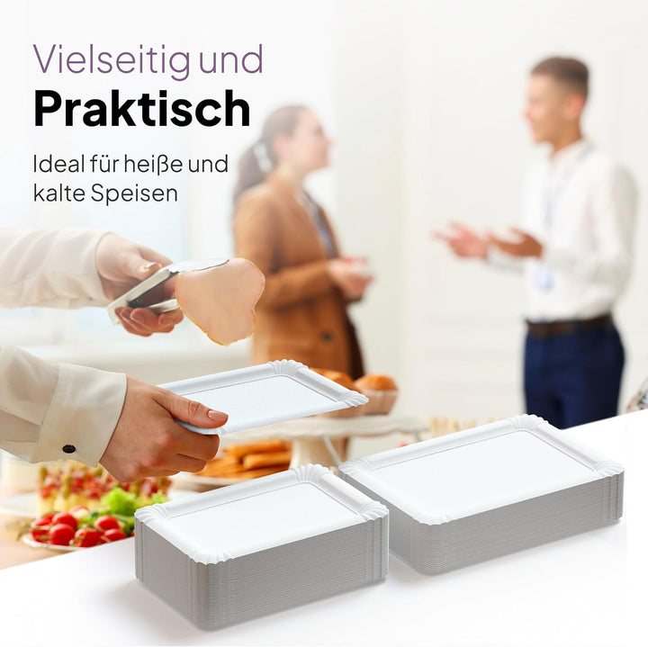 Inoverse 500 Stück Pappteller Weiss – Eckig 8x18 cm – Umweltfreundliche Einweg Teller aus Pappe, Par