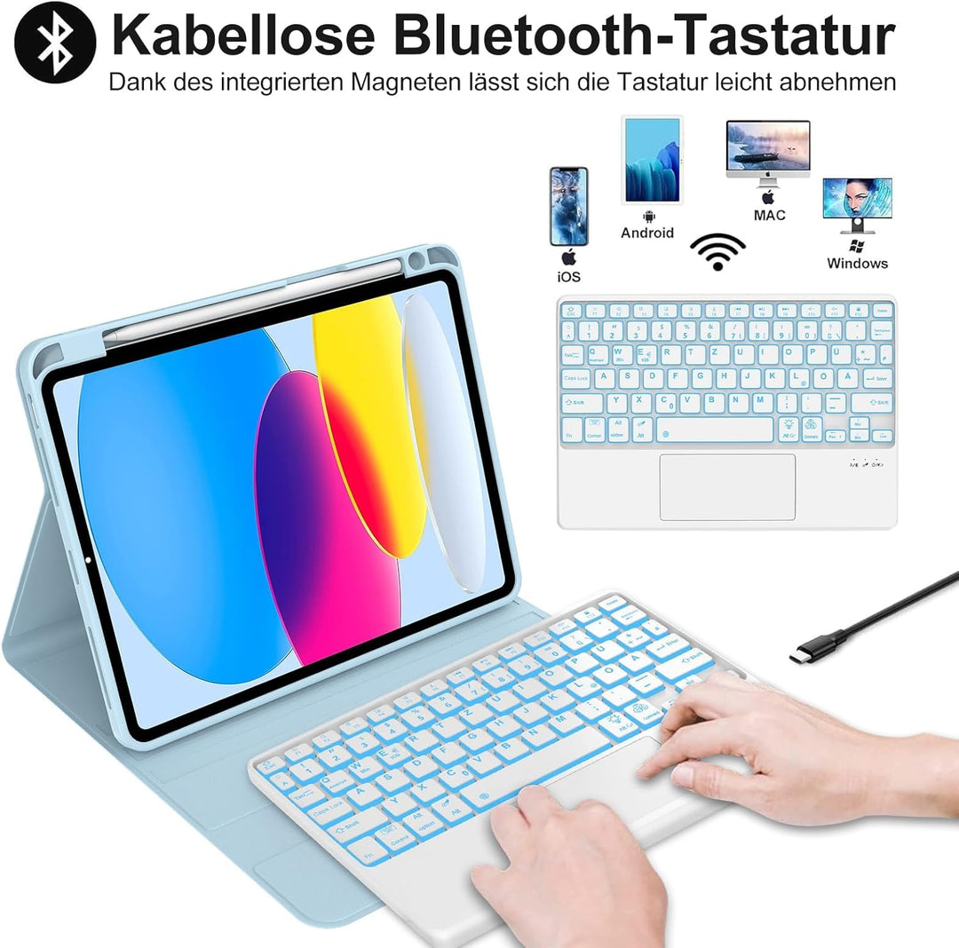 Hülle mit Tastatur für iPad A16 11 Generation 2025/10 Generation 2022, Bluetooth Magnetische Tastatu