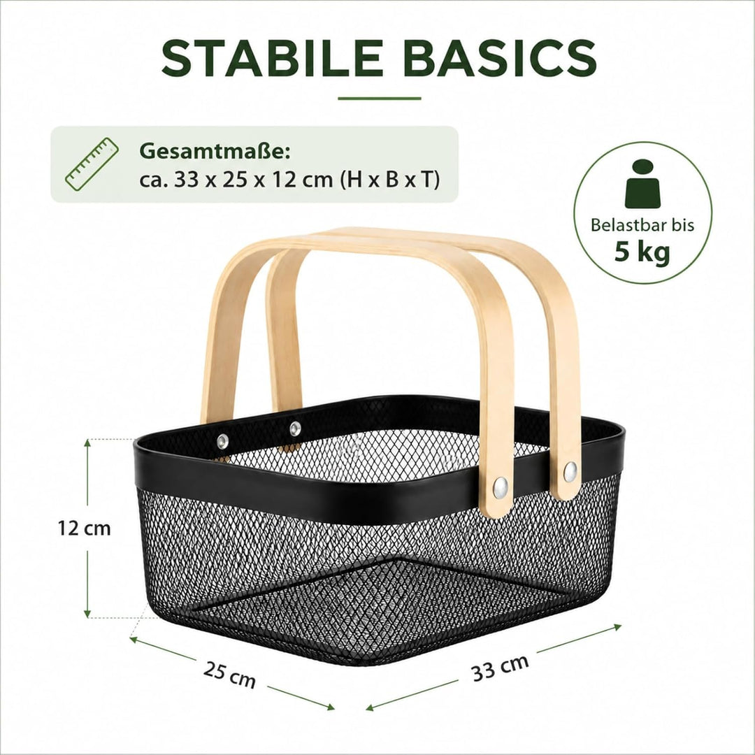 Drahtkorb mit Henkel, Metall Aufbewahrungskorb, Garten-Erntekorb für Obst Gemüse Kräuter, Mesh Korb