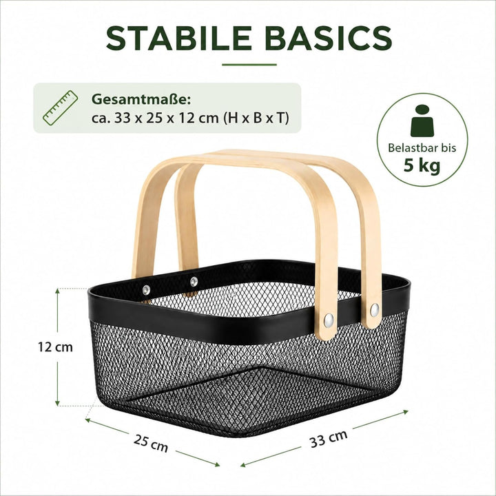 Drahtkorb mit Henkel, Metall Aufbewahrungskorb, Garten-Erntekorb für Obst Gemüse Kräuter, Mesh Korb