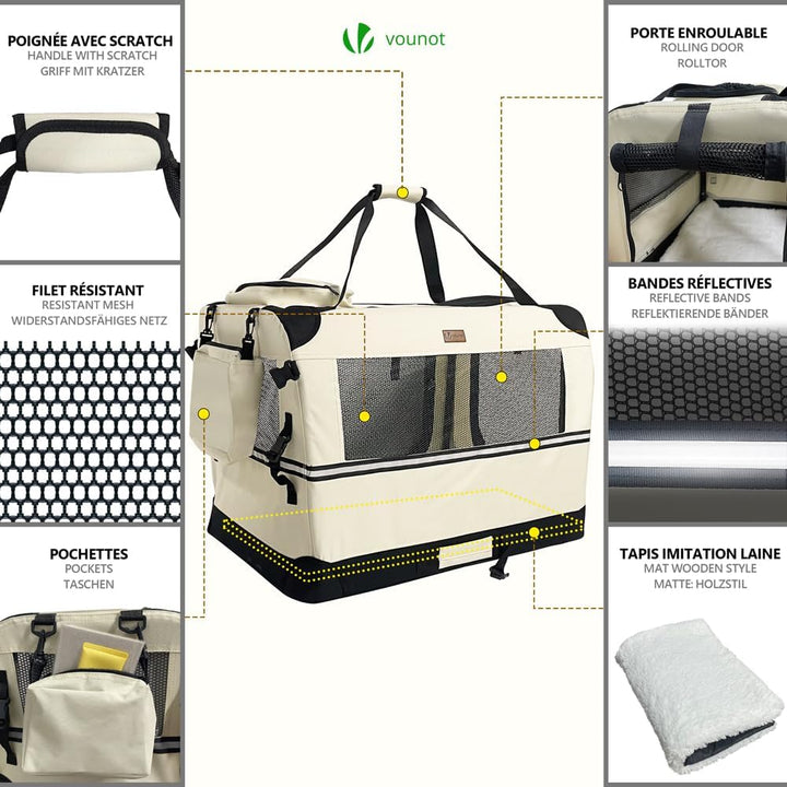 VOUNOT Hundebox faltbar, Transportbox Katze Hunde, Hundetasche, Oxford-Gewebe, Netzstoff, Atmungsakt