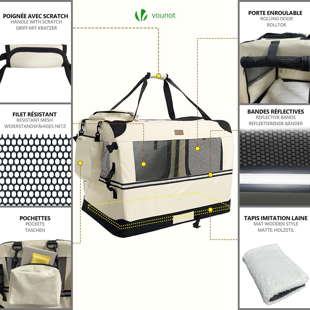 VOUNOT Hundebox faltbar, Transportbox Katze Hunde, Hundetasche, Oxford-Gewebe, Netzstoff, Atmungsakt