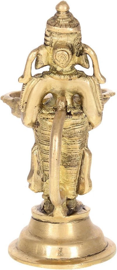 Purpledip Unique Brass Ganpati Idol holding twin diyas, Indian gift Ideas (10222)