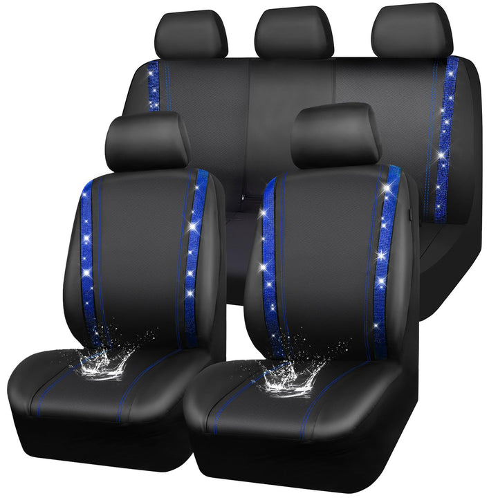 CAR PASS Wasserdicht Leder Autositzbezüge, Bling Diamant Komplettset Sitzbezug, Glänzend Kristall Gl