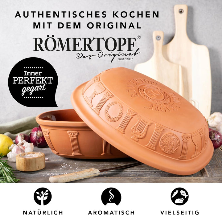 Römertopf Tonbräter 50 Jahre Jubiläums-Edition 5 Liter Bräter für bis zu 8 Personen, 5 Liter