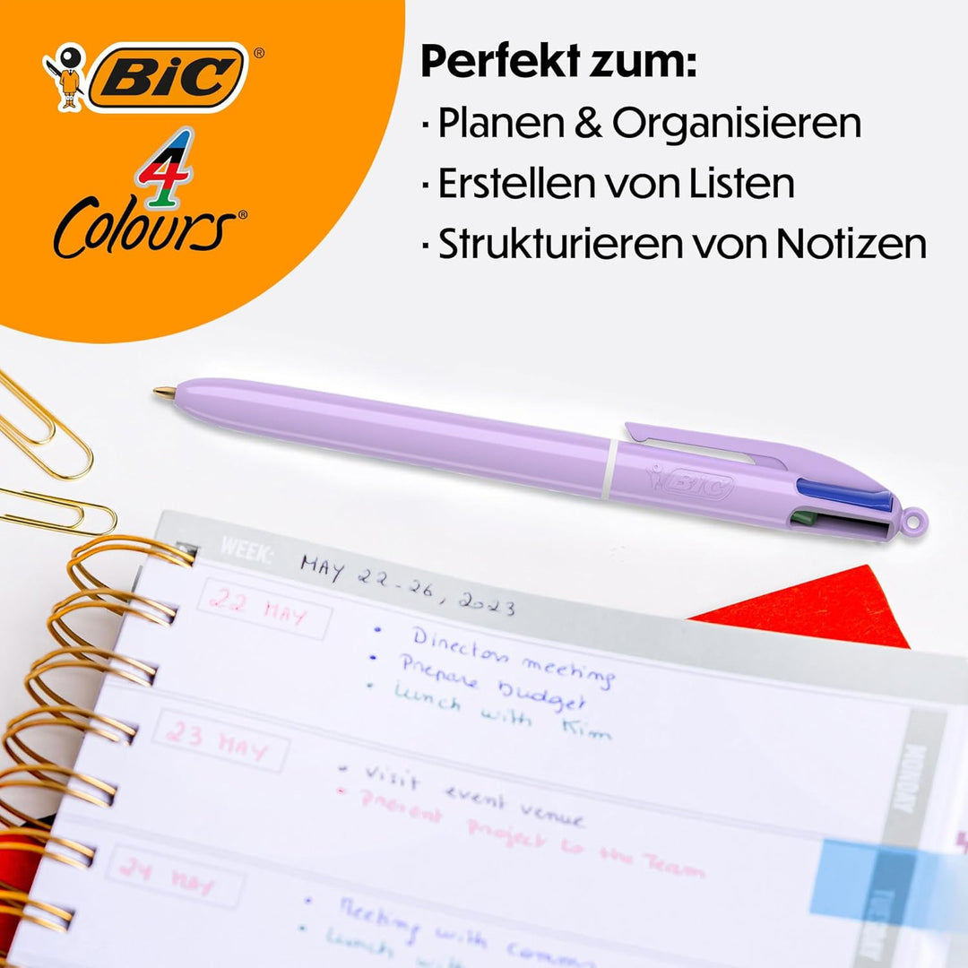 BIC 4 Farben Kugelschreiber Set 4 Colours, 8er Stifte Set in verschiedenem Design, Ideal als Geschen