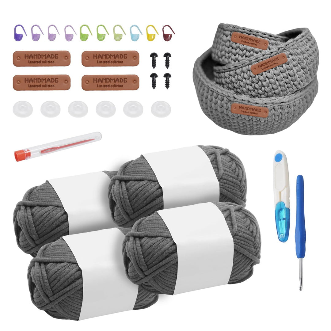 Hoypeyfiy Häkelset für Anfänger, enthält runde Korbmuster und Anleitungen, komplettes Set mit Häkeln