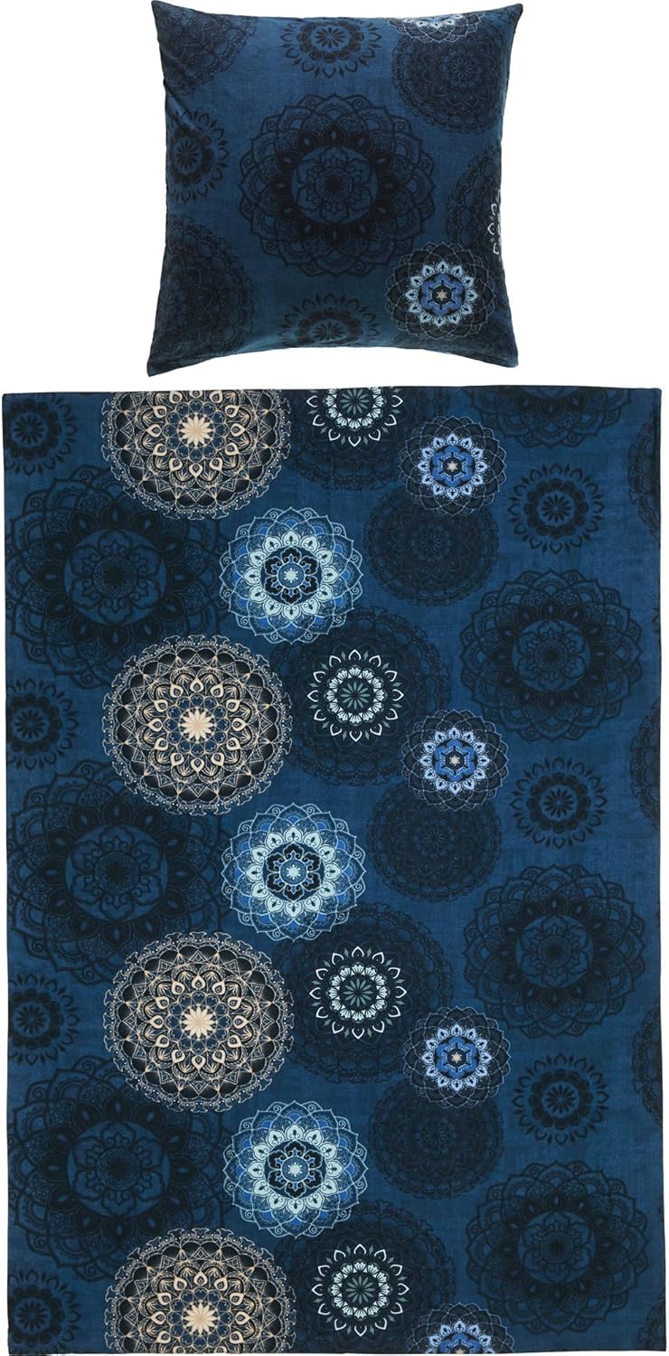 Erwin Müller Bettwäsche Mako-Satin Mandala dunkelblau Grösse 80x80 cm / 135x200 cm - feinfädig, temp
