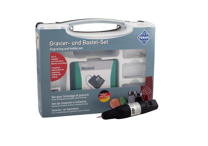 Pebaro 0208 Gravierset Graviergerät, 3 keramische Schleifstifte, 1 diamantierter Schleifstift, 1 Boh