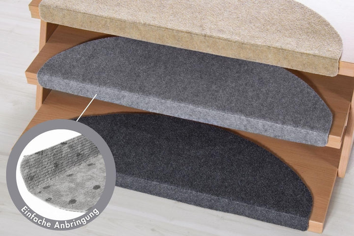 andiamo Stufenmatte Paris - Treppenstufen Matten selbstklebend - Treppenteppich 15er Set - Stufenmat