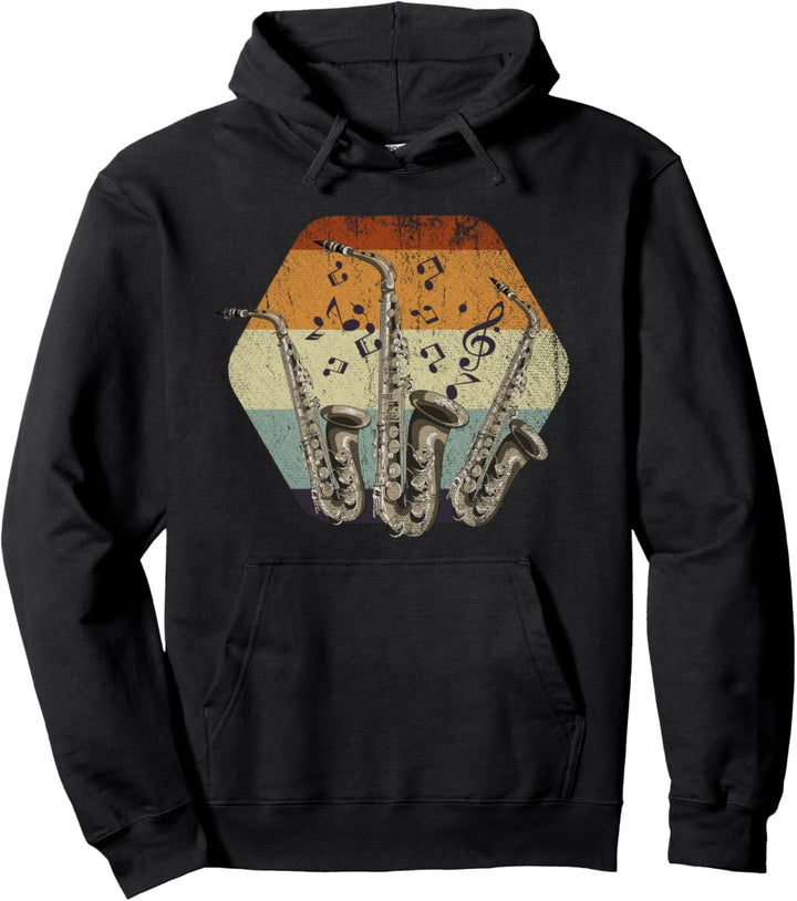 Jazz Musik Notenschlüssel Geschenk Retro Saxophon Pullover Hoodie