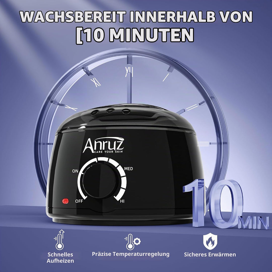 ANRUZ Waxing Set- A1-Black Wachswärmer Wachs Haarentfernung mit 400g Wachsperlen,Silikonschale und 2