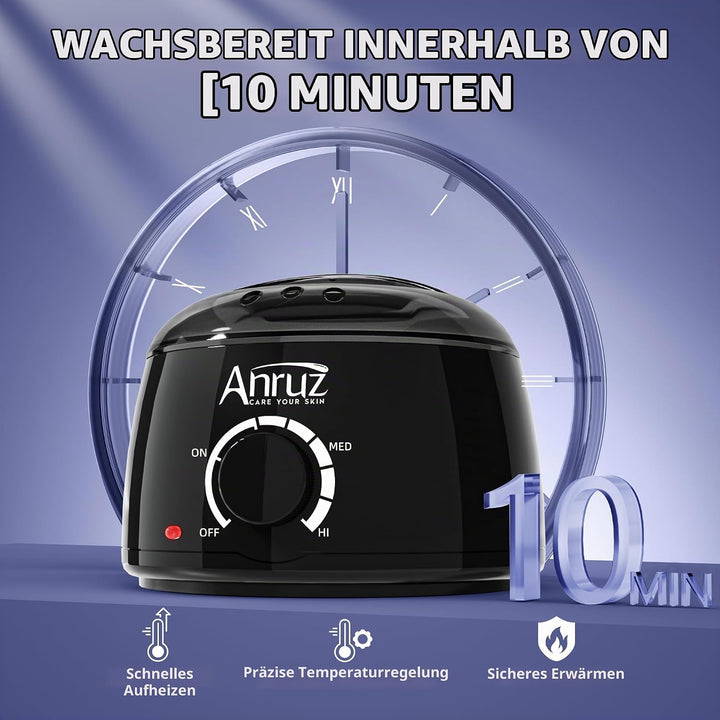 ANRUZ Waxing Set- A1-Black Wachswärmer Wachs Haarentfernung mit 400g Wachsperlen,Silikonschale und 2