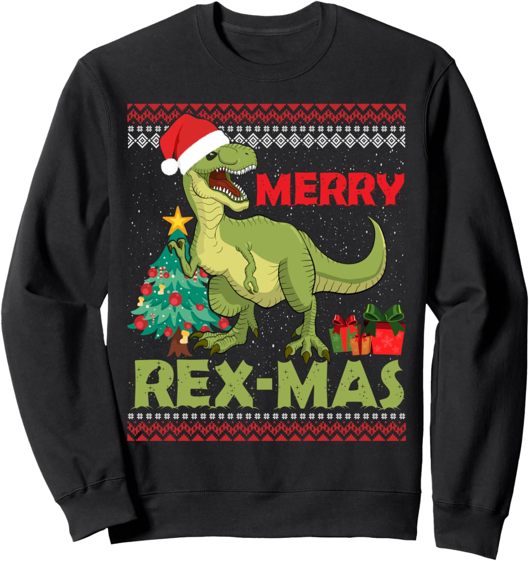 Ugly Christmas Lights Tree Rex Santa Rex Dino Outfit Sweatshirt