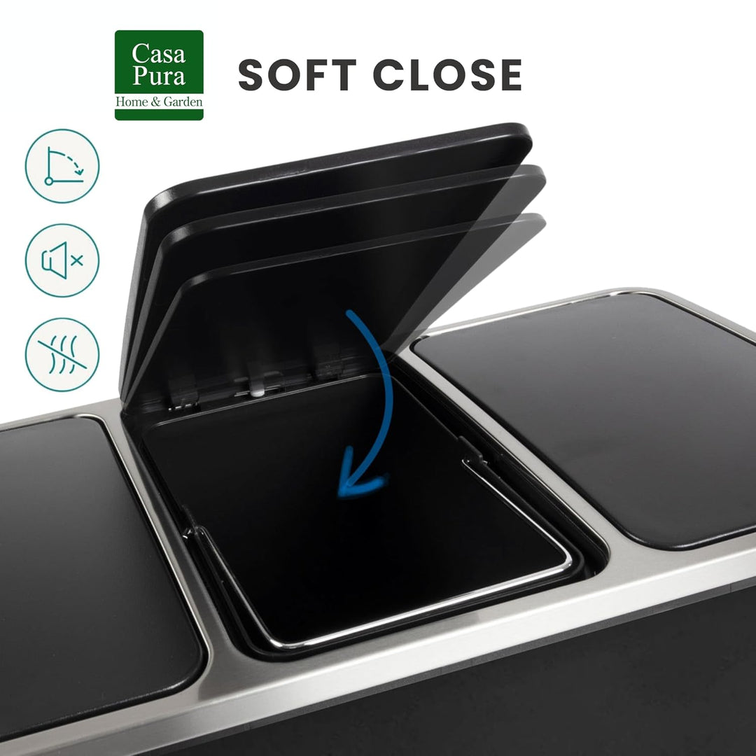 casa pura Mülleimer mit 3 Fächern - 2 x 30 Liter, herausnehmbare Inneneimer mit Henkel, Deckel mit S