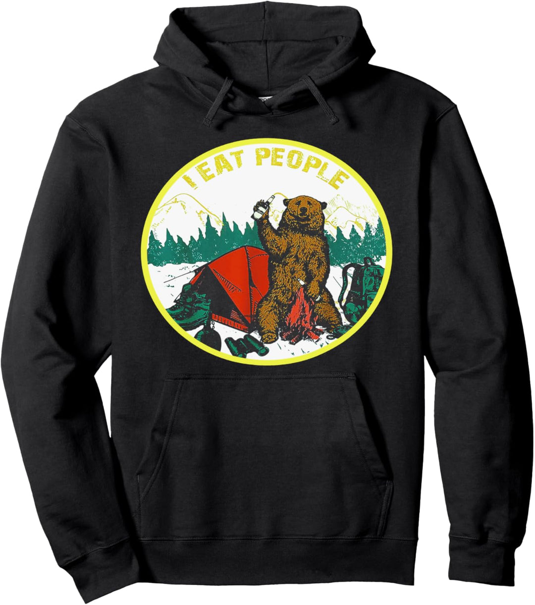 Camper Camping Outfit Naturbursche Hiking Bear I eat People Pullover Hoodie