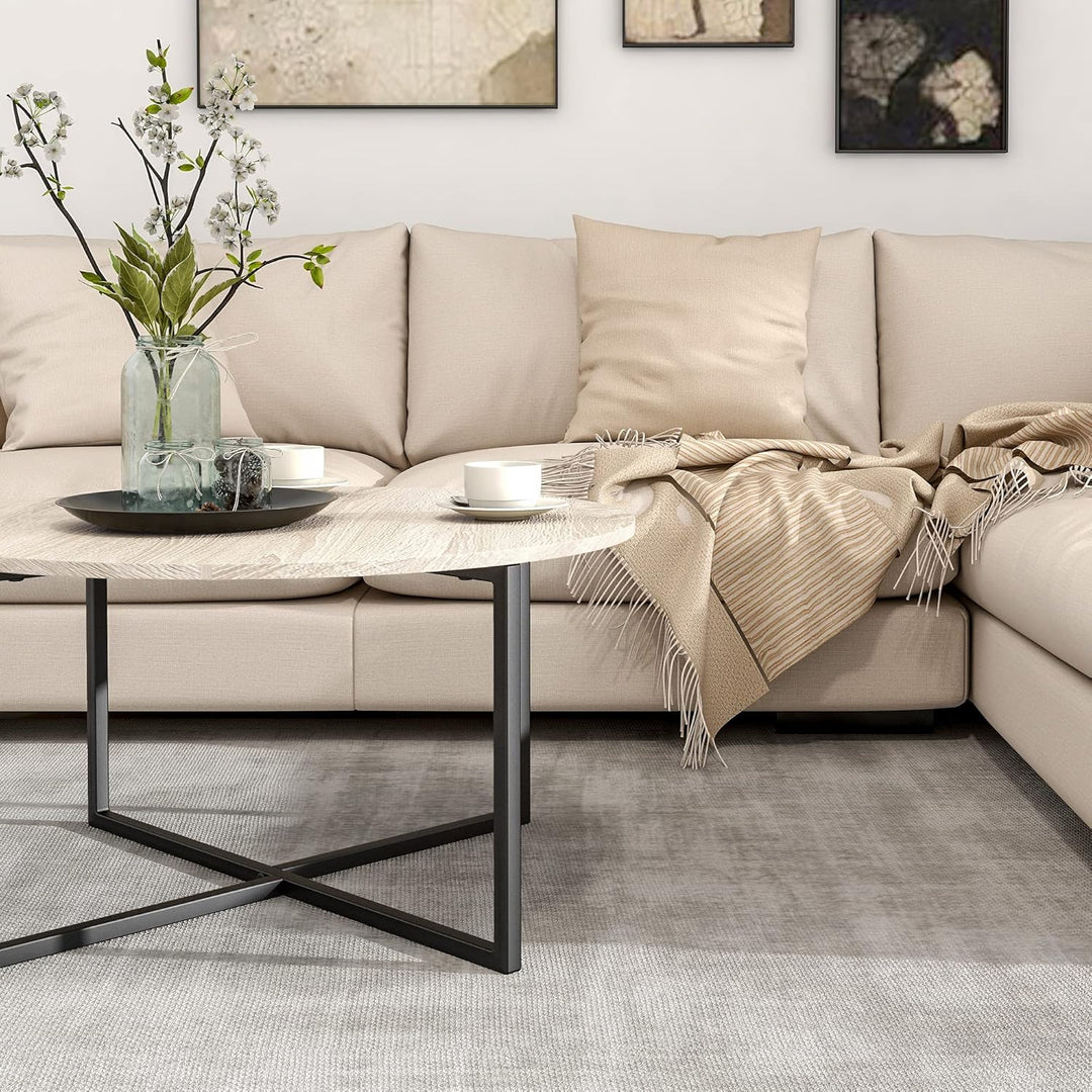 HOJINLINERO Couchtisch Rund,Beistelltisch,Sofatisch,Kaffeetisch,Metall Untergestell und Einer Tischp