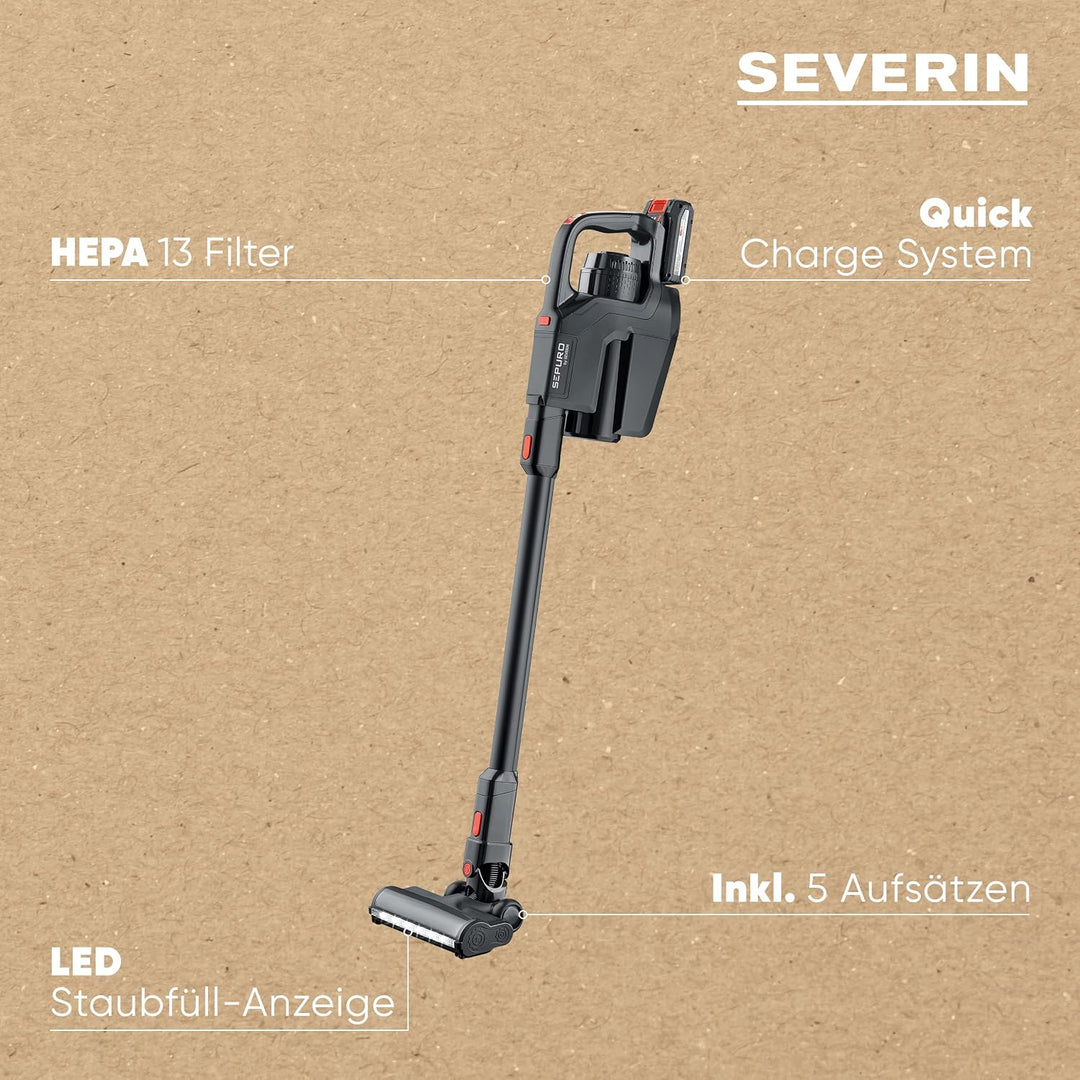 SEVERIN SEPURO Pro Akku Stiel- und Handstaubsauger mit innovativer Staubbeutel-Technologie und Einhe
