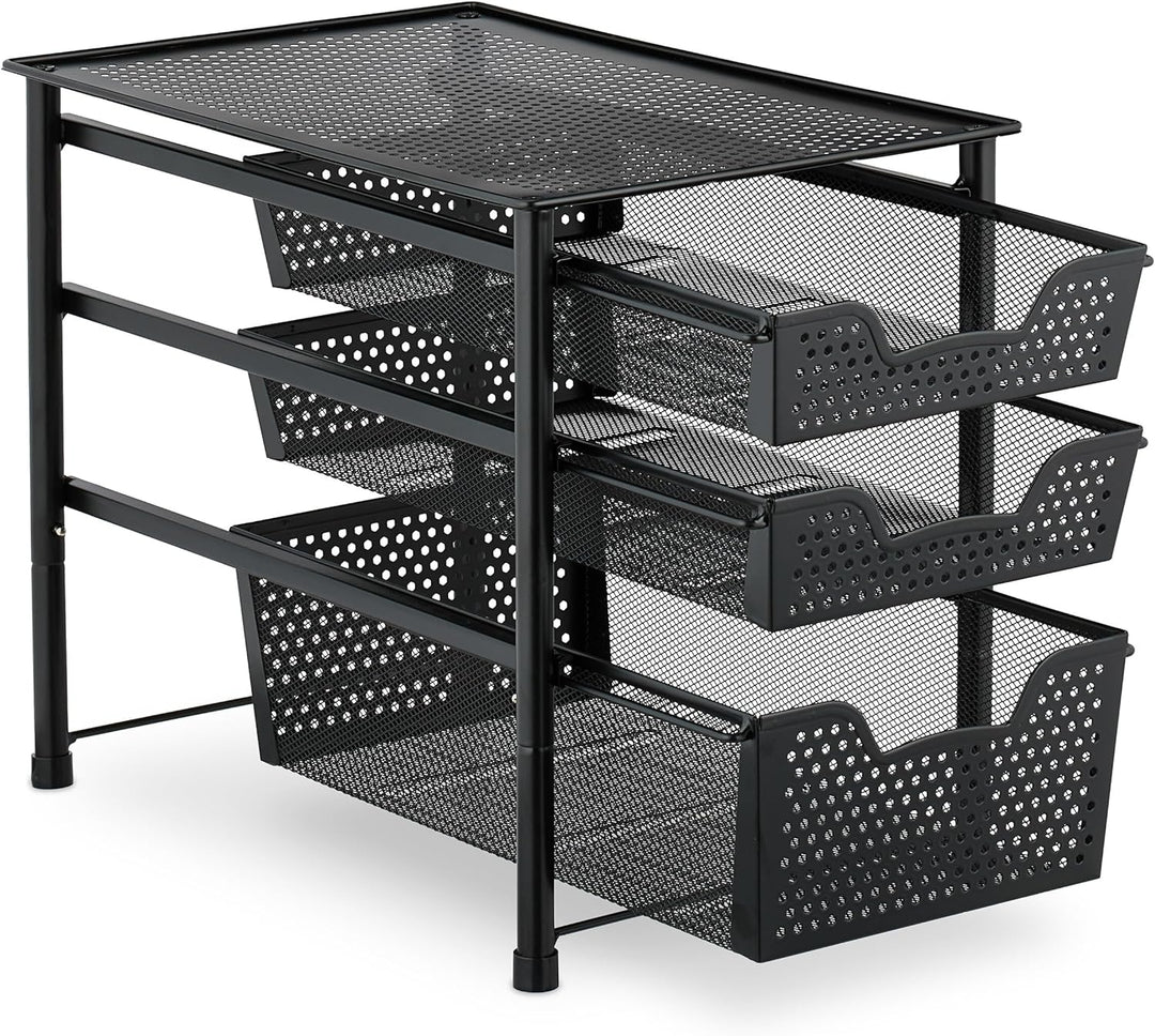 Relaxdays Schubladenregal, stapelbarer Büro Organizer, 3 Ausziehkörbe, Metall, Küche, Bad, HBT: 35x2
