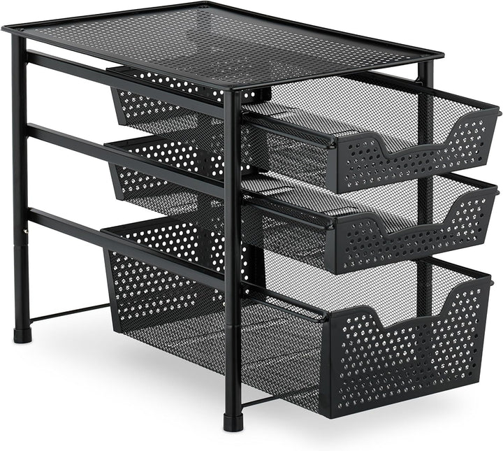 Relaxdays Schubladenregal, stapelbarer Büro Organizer, 3 Ausziehkörbe, Metall, Küche, Bad, HBT: 35x2