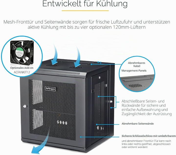 StarTech.com 12HE 19 Zoll Wandmontage Netzwerk Rack - 40,5cm tiefes, aufklappbares, abschliessbares