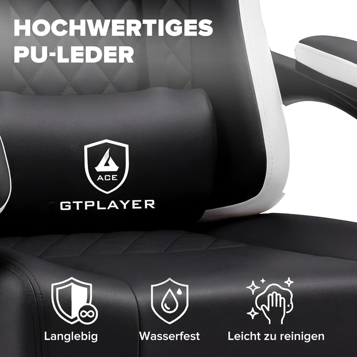 GTPLAYER Gaming Stuhl Ergonomischer Gaming Sessel Schreibtischstuhl Kunstleder, Federsitzkissen, Ver
