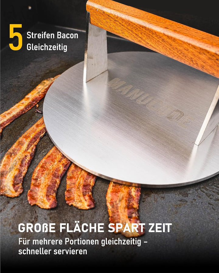 Manucode Pro-Grade 23cm Edelstahl Grillpresse – 1,8kg Hochleistungs-Burgerpresse mit Nicht verdrehba