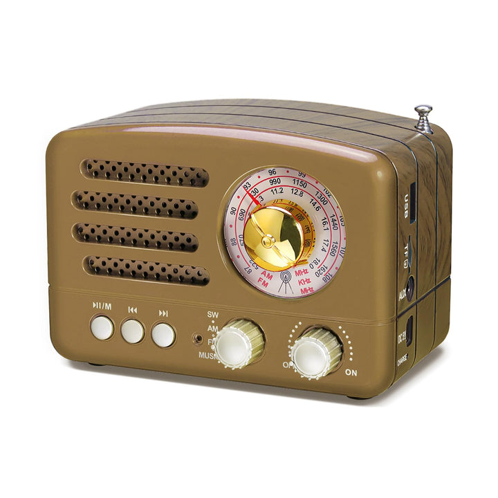 PRUNUS J-160 AM/FM/SW Retro Radio mit Bluetooth, Nostalgie Radio Klein mit 1800mAh Wiederaufladbare