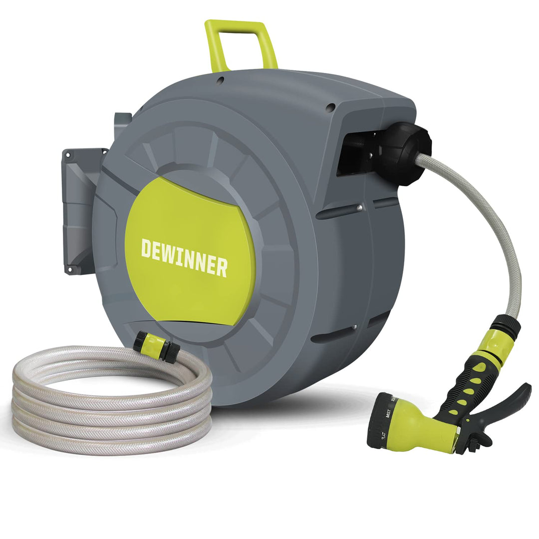 DEWINNER Gartenschlauchtrommel 20 + 2 m, Schlauchaufroller zur Wandmontage, Automatische Schlauchtro