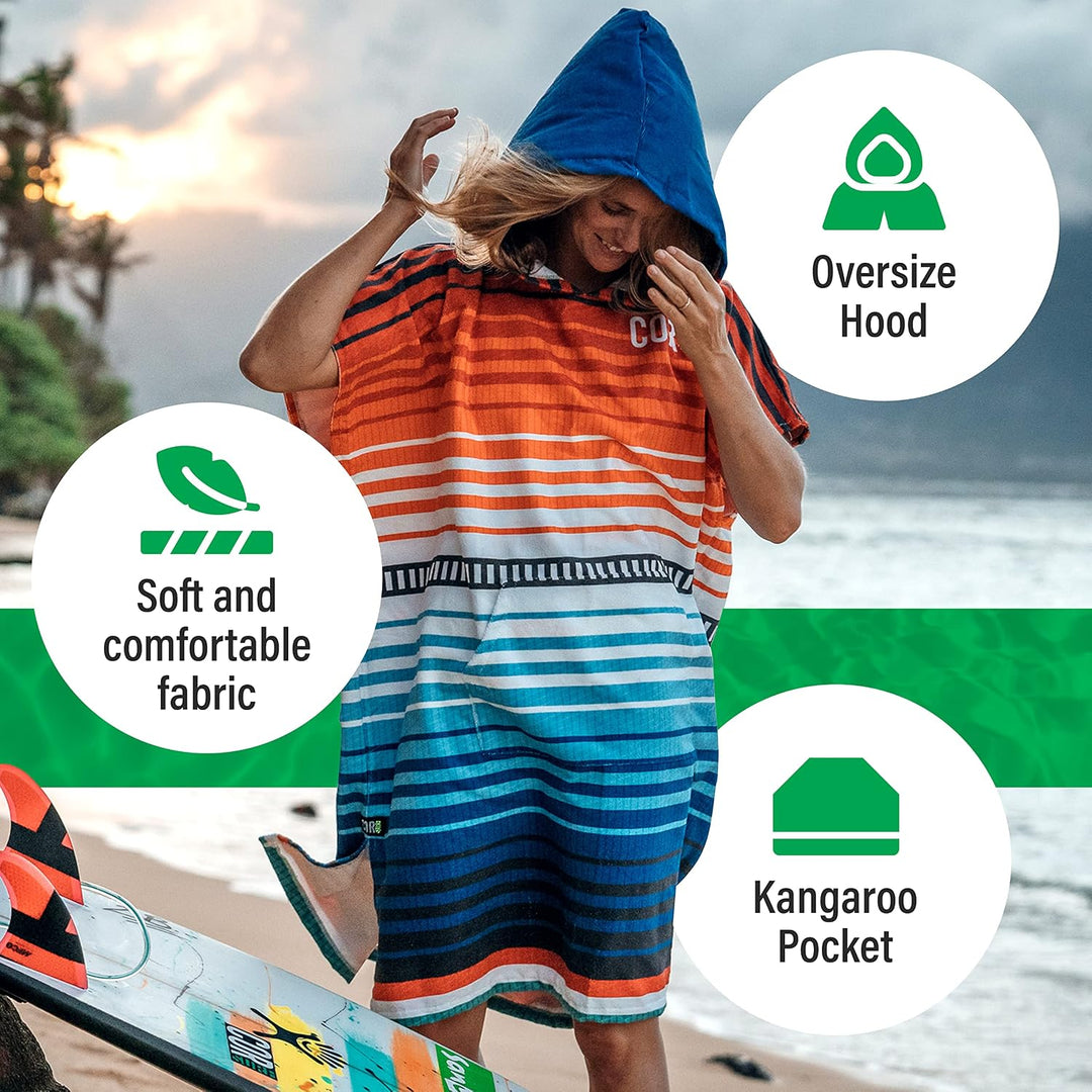 COR Surf Schnelltrocknend Surf Poncho Herren und Damen, Umkleidehilfe extra lang aus Mikrofaser – Ba