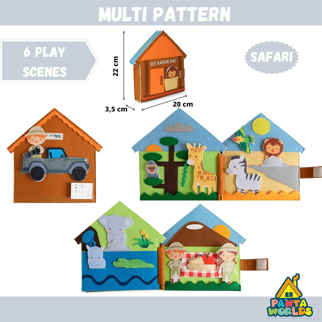 Meqbem® PANTAWORLDS® | Quiet Book | Pädagogisches Sensorisches Stoffbuch | Montessori Spielzeug ab 1