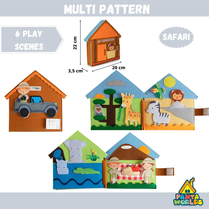 Meqbem® PANTAWORLDS® | Quiet Book | Pädagogisches Sensorisches Stoffbuch | Montessori Spielzeug ab 1