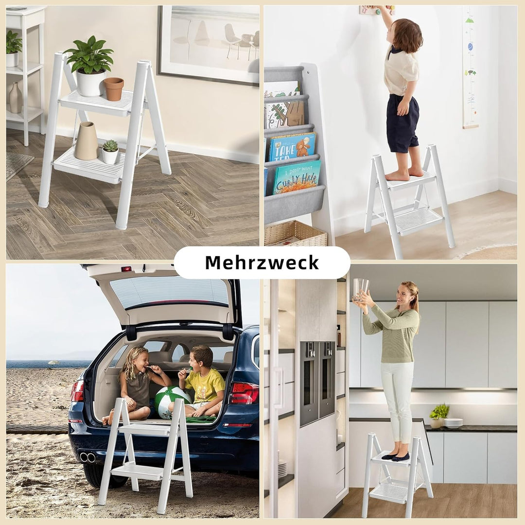 Trittleiter Klappleiter 2 Stufen Klappleiter mit 150 kg Tragkraft – Sichere & stabile Haushaltsleite