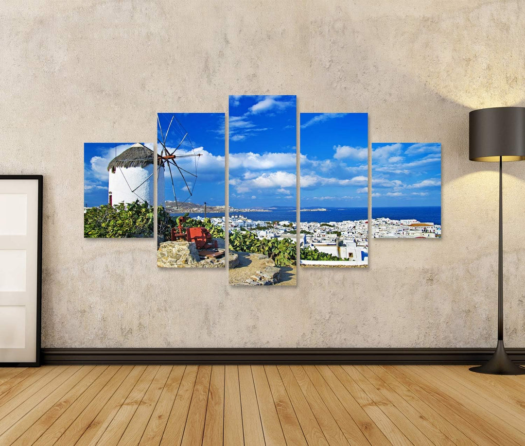 islandburner Bild auf Leinwand Mykonos Blauer Himmel Windmühle Bilder Wandbilder Poster Leinwand 170
