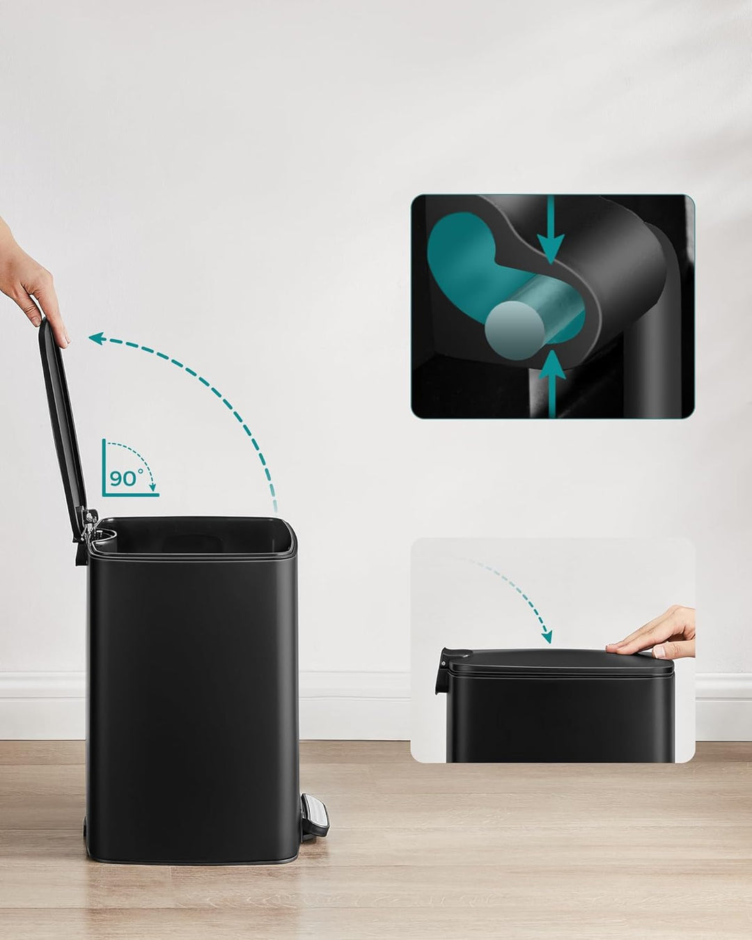 SONGMICS Mülleimer Küche, 20 Liter Abfalleimer, Tretmülleimer, Stahl, mit Inneneimer, Softclose, Off