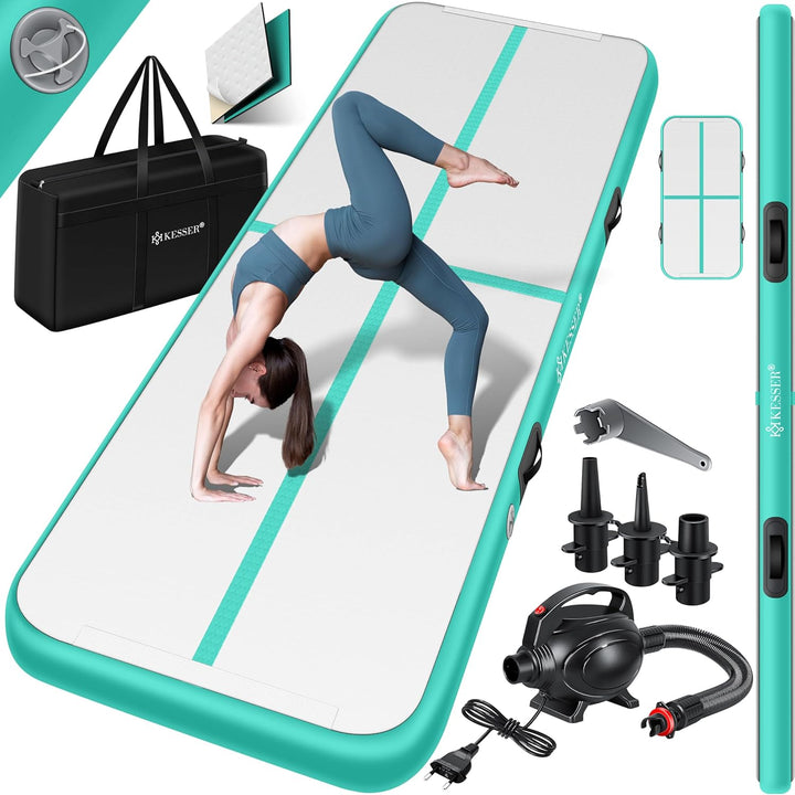 KESSER® Turnmatte Aufblasbar Airtrack Fitness-Matte Gymnastikmatte | inkl. Tragetasche & elektr. Luf