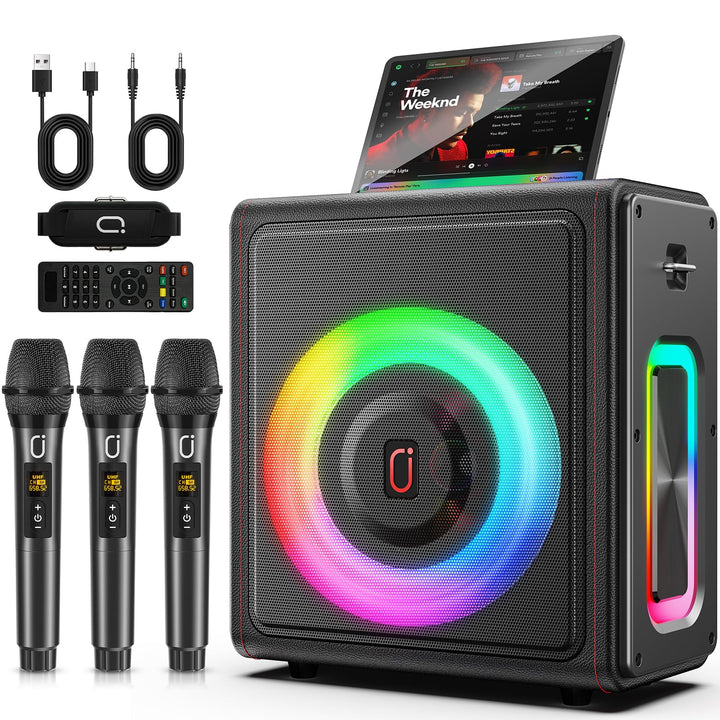 HWWR Karaoke maschine, Tragbarer Bluetooth 5.3 Lautsprecher, Karaoke Anlage mit 3 mikrofonen, 300W V