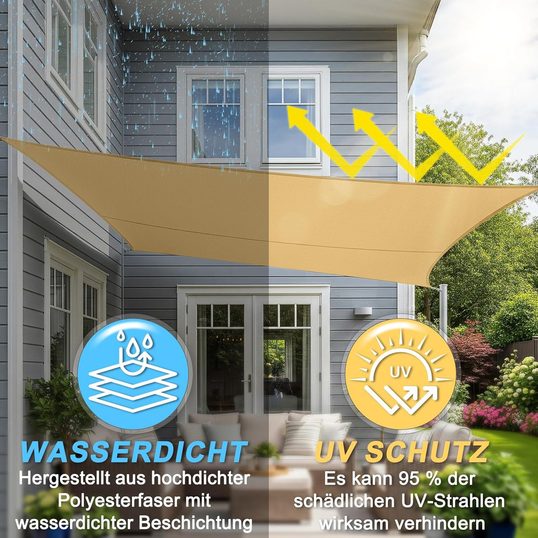 Sunnylaxx 2.5x3.5m Sonnensegel Rechteckig,420D Oxfordgewebe Wasserdicht Sonnenschutz Sunsegel UV-Sch